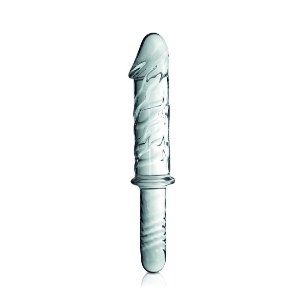 Gode en verre réaliste transparent avec poignée  n°12 Glossy 